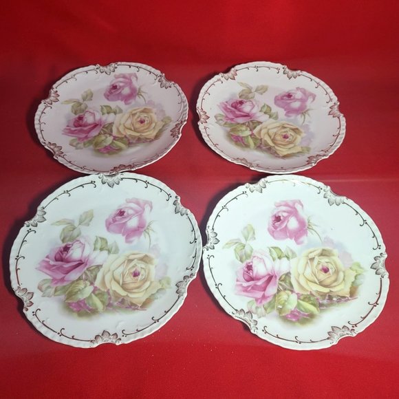 Antique Z S & Co Bavaria Roses Marseille Handpainted Salad Plate Set of 4 - Picture 12 of 12